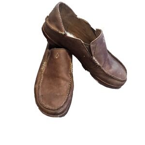 OluKai Moloa Aho Brown Leather Slip On Shoes Loafer Men's Size 8.5 Comfort‎